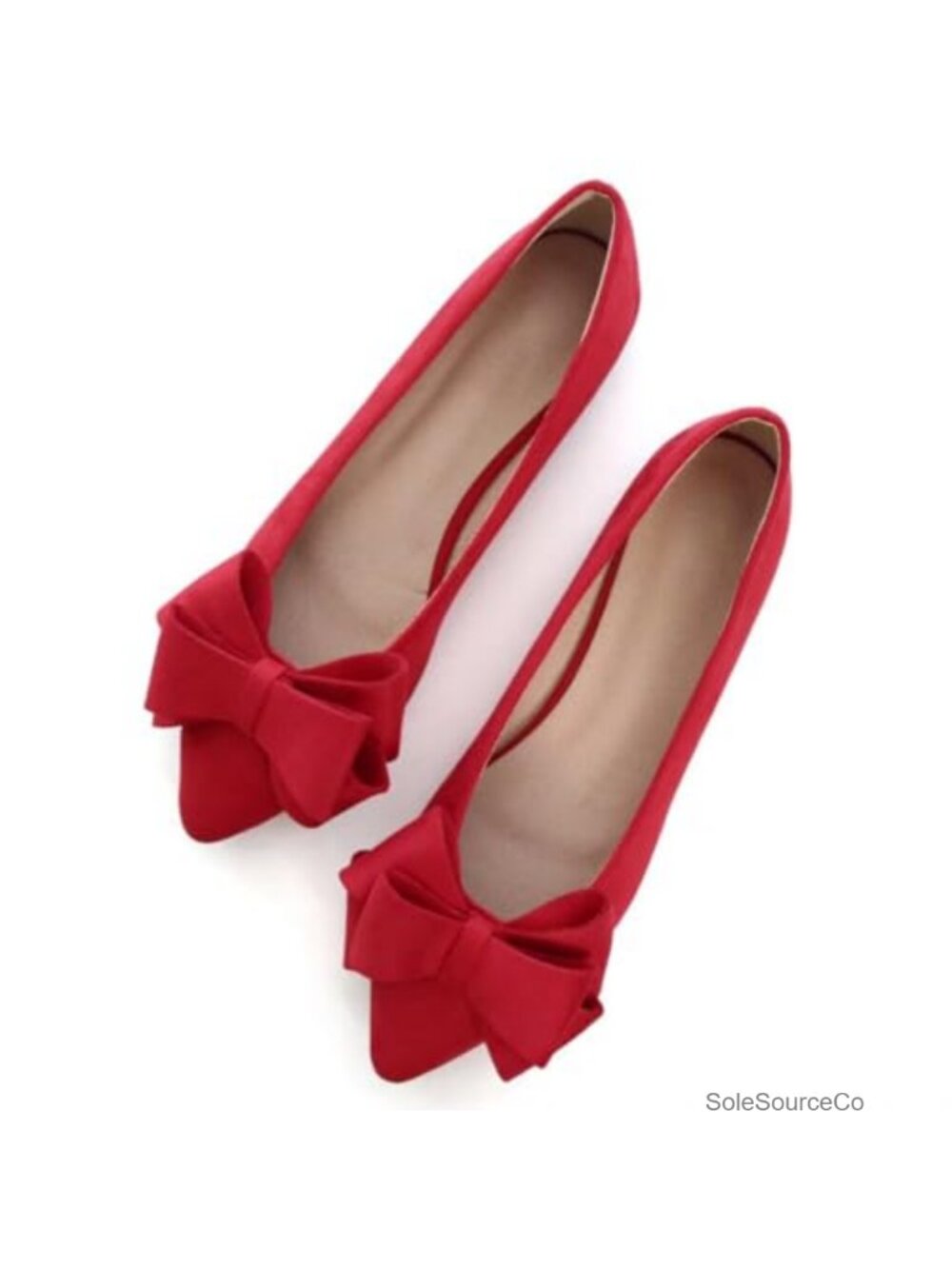 Suede Pointed Toe Bowknot Ballet Flats Slip-On Comfort Dress Shoes
